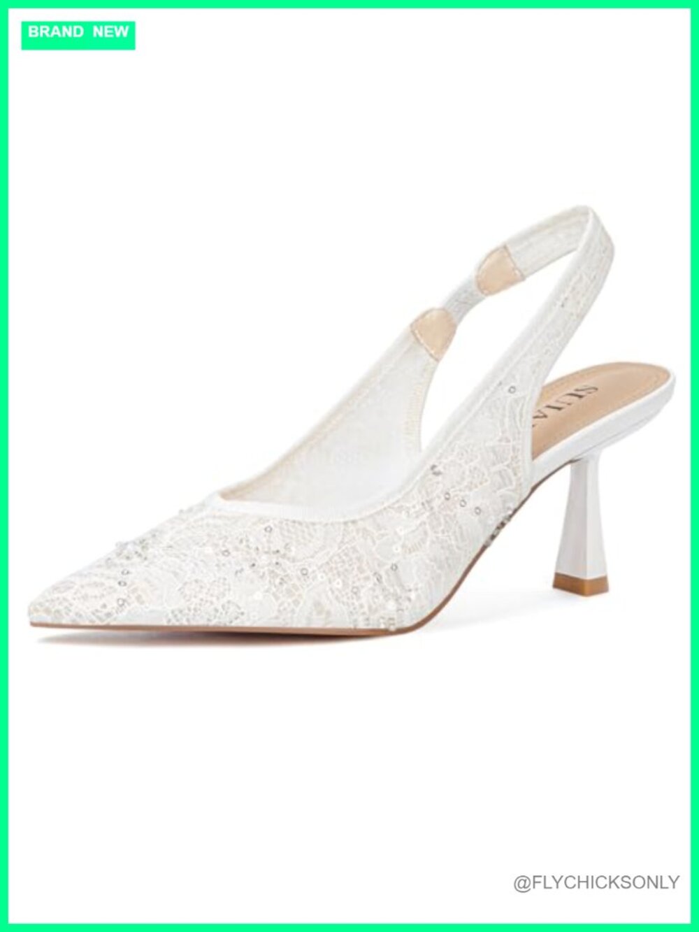Slingback Wedding Heels Lace Mesh Kitten Heel Pointed Toe Pearl Pumps